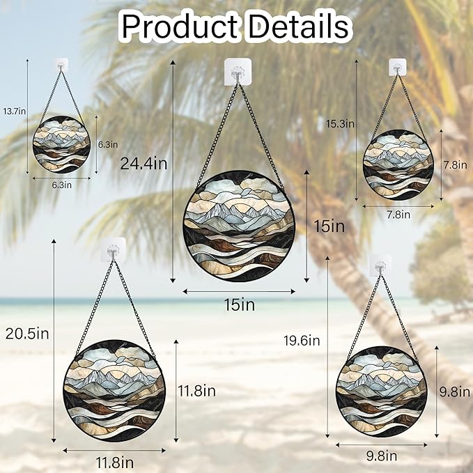 Stained Glass Window Hanging - Grey Mountains Landscape Suncatcher for Doors Garden Patio Retro Sun Catchers Decor Christmas Mother's Day Birthday Gifts for Women Men Mom Nana Friend 9.8 in