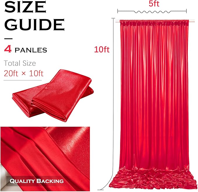 Red Sequin Backdrop Drape, Liquid Metal Sheen, 4 Panels 5x10 FT