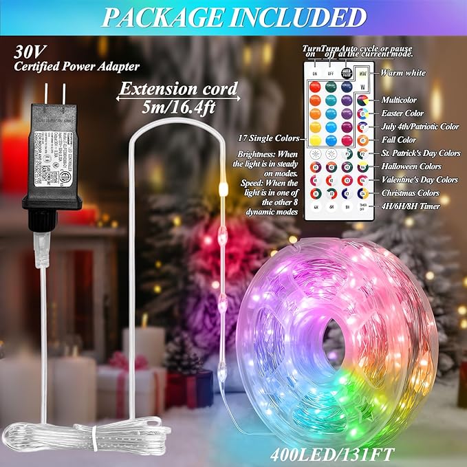 Indoor String Lights, 131ft 400 LED Fairy Lights with Remote, Multicolor