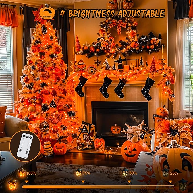 String Lights, 168 Ft Orange LED with Remote, Timer and Storage Reel
