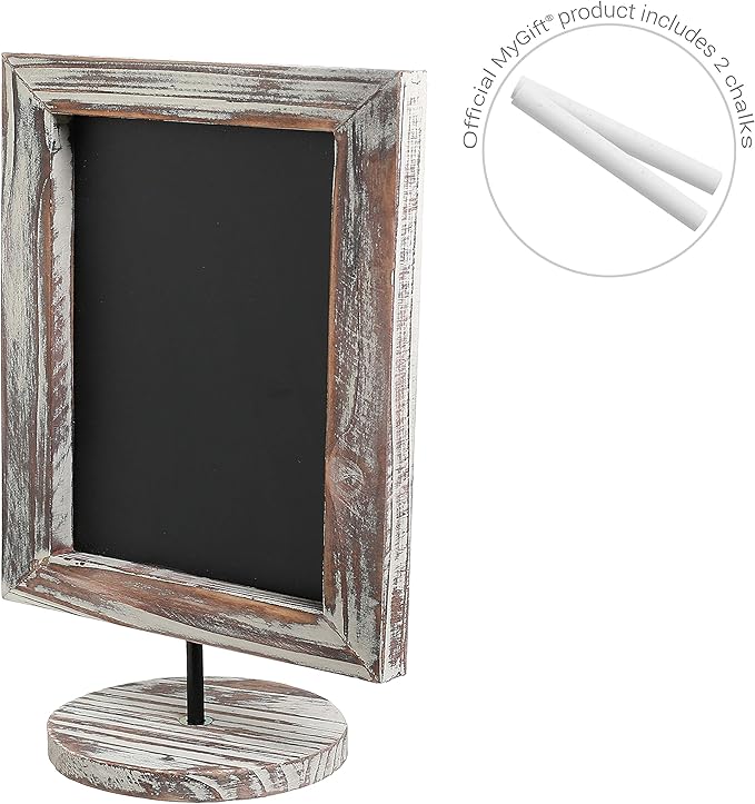 MyGift Set of 3 Tabletop Chalkboard Sign with Torched Wood Frame and Round Base, Decorative Wedding Table Place Card Signage, Rustic Small Kitchen Countertop Memo Board