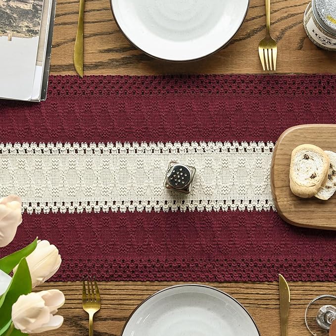 Artoid Mode Red Farmhouse Rustic Table Runner, Seasonal Hollow Kitchen Dining Table Decoration for Home Party Decor 12x60 Inch