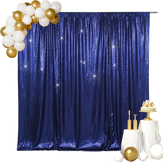 SquarePie Sequin Backdrop Less Transparent Background Sparkly Curtain for Wedding Party 8FT x 8FT Navy Blue