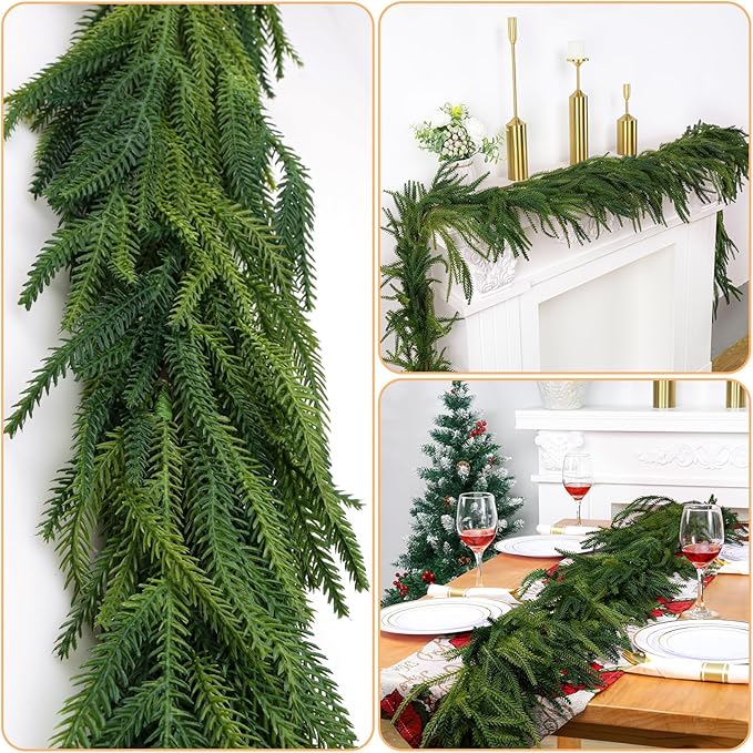 Norfolk Pine Garland, 6 Ft Green PE Artificial Christmas Decor, 5 Pack
