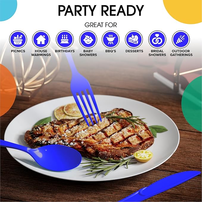 Disposable Plastic Cutlery Set, 300 Pieces, Dark Blue