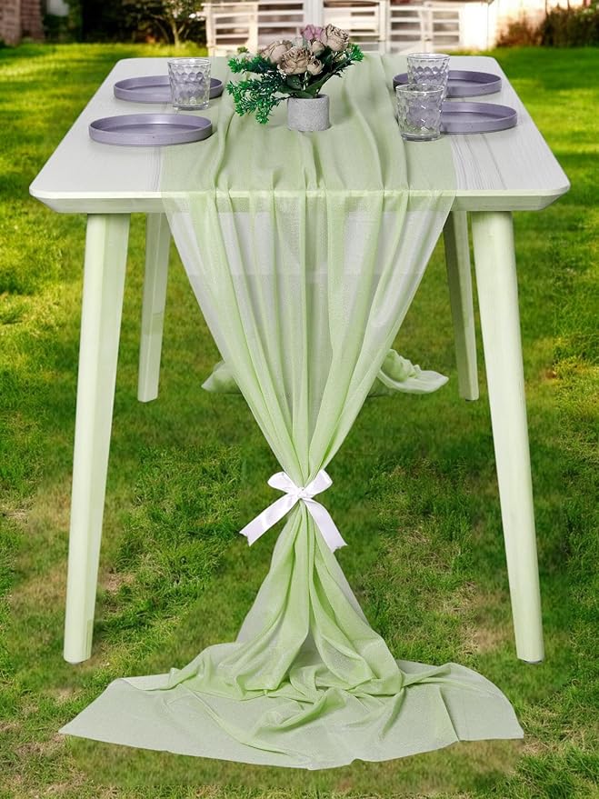 MDS Halloween Chiffon Table Runner - 10 Pack, 29 x 170 Inches, 14ft Each - Sheer Spooky Table Runners for Haunted House Parties, Trick-or-Treat Tables, Witchy Décor, Wedding & Events - Sage Green