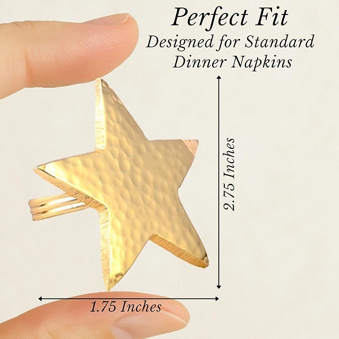 Napkin Rings Set of 12, Gold Star Metal Napkin Holders