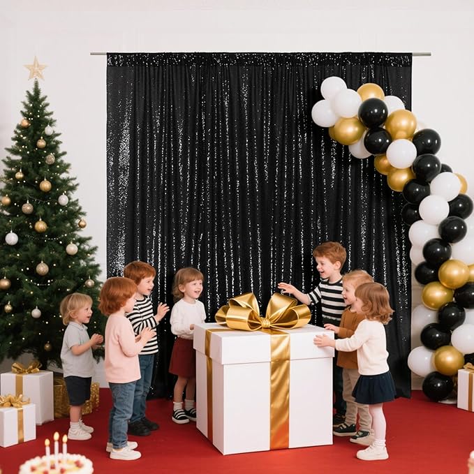 Backgrounds: Black Sequin Mesh Curtain, 20 x 10 FT, 3MM Sequins