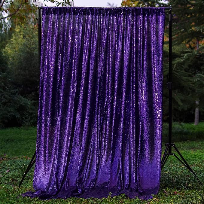 JYFLZQ Purple Sequin Backdrop Curtains 8ft x 8ft 1 Panel Glitter Photo Booth Backdrops Sparkly Photography Background Drapes for Parties Wedding Bridal Showers