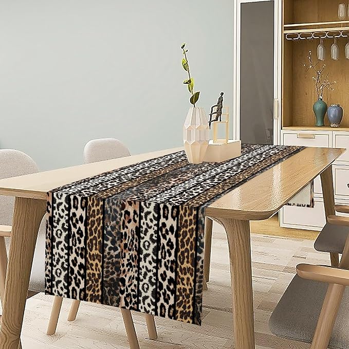 Cow Patchwork Print Table Runner, Country Farm Animal Fur Skin Farm Safari Wildlife Pattern Table Runner for Dinner Dinning Home Kitchen Living Room Party Holidays Setting, 13x36 Inch