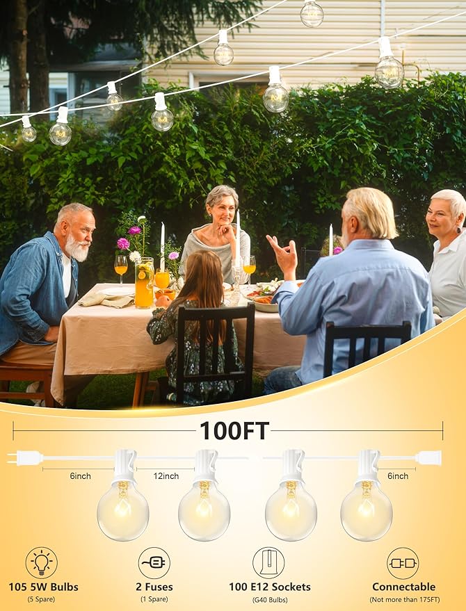 String Lights 100 Ft Vintage Edison Bulbs 105 Count Indoor Outdoor