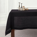 Solino Home Black Linen Tablecloth 52 x 52 Inch - 100% Pure Linen Square Table Throw - Classic Hemstitch, Machine Washable Table Cloth for Fall, Autumn, Halloween, Thanksgiving, Holiday