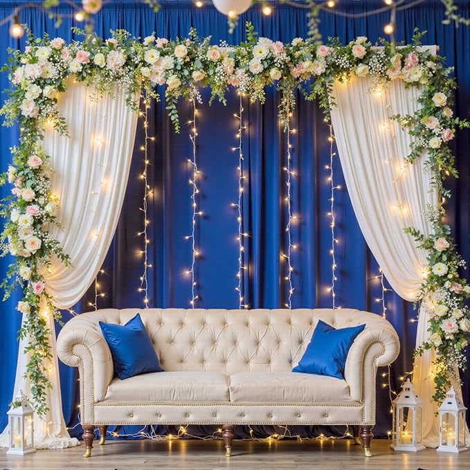 30ftx12ft Wrinkle Free Royal Blue Backdrop Curtain, 6 Panels 12FT Height Royal Blue Wedding Backdrop Drapes, Silky Polyester Back Drop Cloth for Birthday Photography Background Party Backdrop Draping