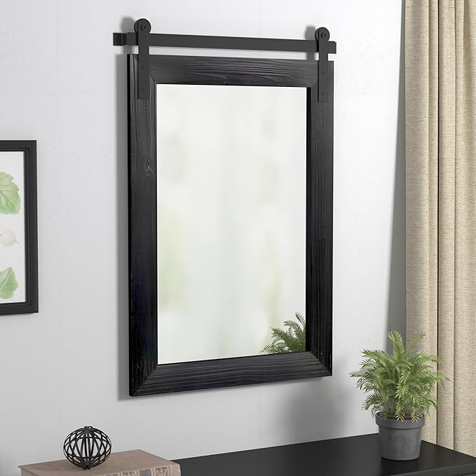 COGOOD Farmhouse Bathroom Mirror - 42 x 29 Rustic Barn Door Style Mirror for Living Room, Entryway, Vanity Wall Decor (Black)