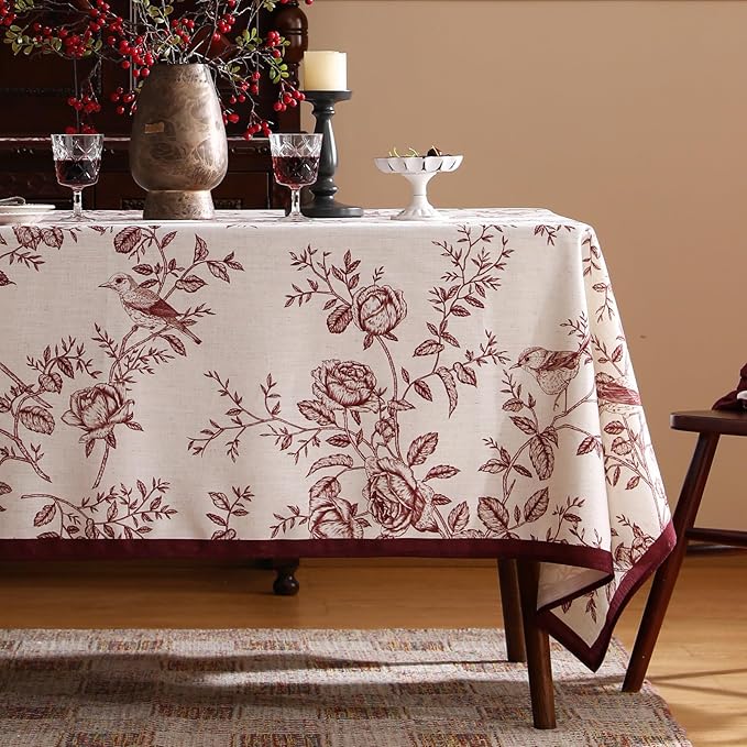 Rectangular Tablecloth 55x71 Inch Linen Polyester Blend Floral