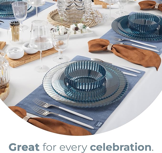 Disposable Plastic Party Plates 40 Pc Set for 20 Guests, Sapphire Blue