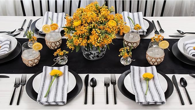 Solino Home Linen Black Table Runner 120 Inches Long - 100% Pure Linen 14 x 120 Inch Table Runner for Fall, Autumn, Halloween, Thanksgiving, Holiday - Classic Hemstitch