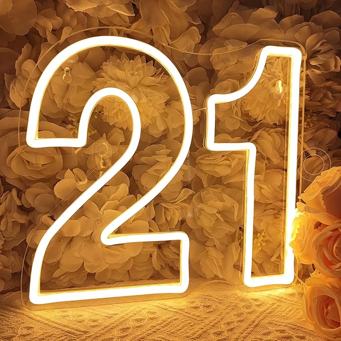 Lighted Neon Sign for 21st Birthday, Pink and Ice Blue, USB Powered