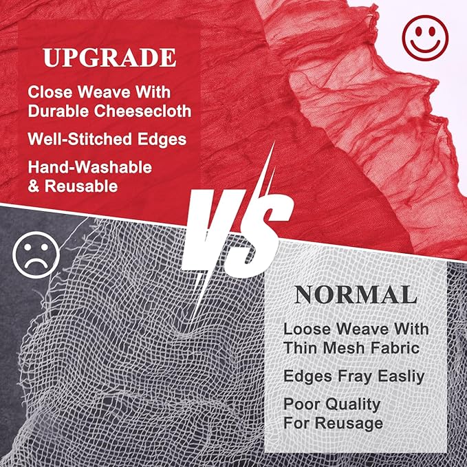 Asee'm 6PCS Fall Table Runner Cheesecloth 10FT Red Boho Gauze Fabric Rustic Sheer Cheese Cloth Runners for Thanksgiving Christmas Wedding Bridal Shower Party