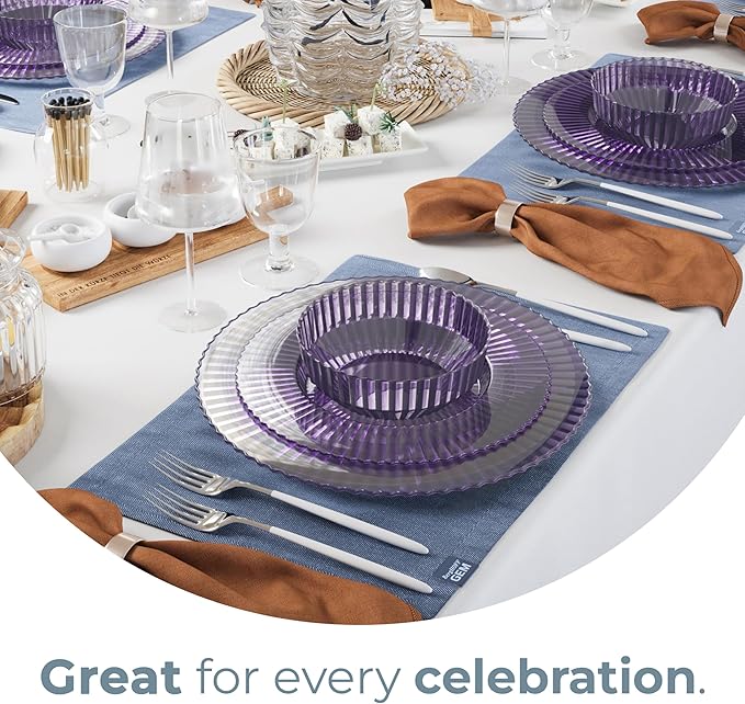 Plastic Plates, 80 Count Amethyst Disposable Set with 9 and 11 Inch Sizes