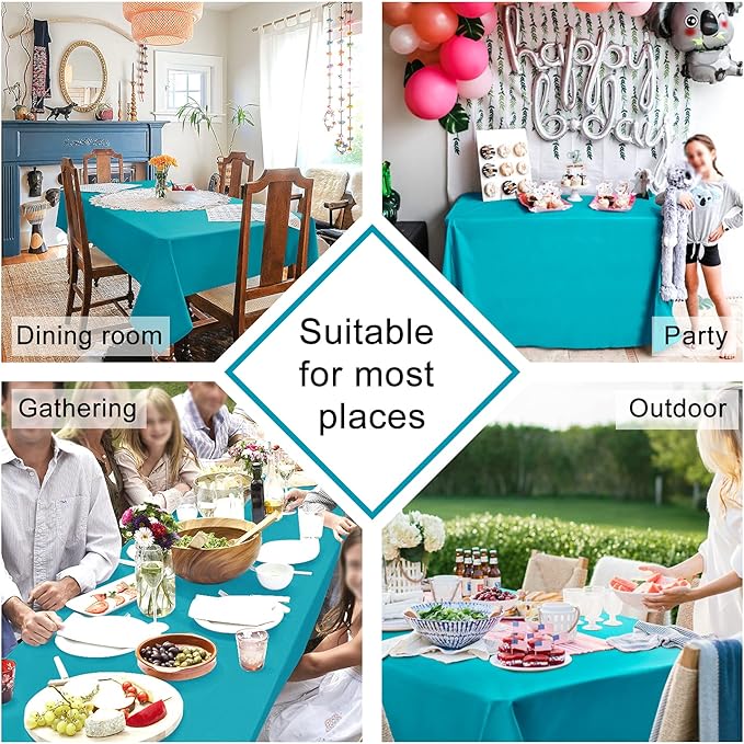 Hiasan 2 Pieces Turquoise Rectangle Tablecloth - Water Resistant and Spillproof Dining Room Washable Fabric Table Cloth for Dining Room, Polyester, 54 x 80 Inch