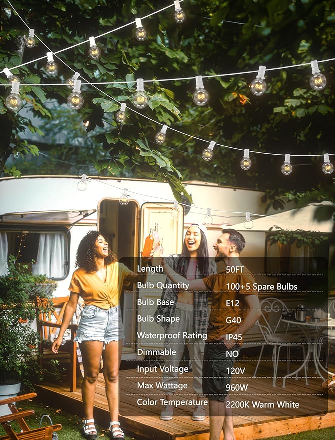 String Lights 100 Ft Vintage Edison Bulbs 105 Count Indoor Outdoor