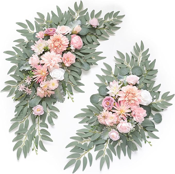 Artificial Flower Swags Kit, Pink Silk, 2 Pack for Wedding Arch