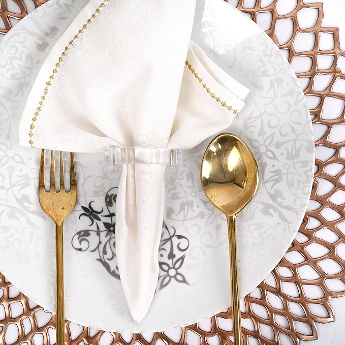 Acrylic Napkin Rings Set of 8 - Octagon Transparent Design for Christmas, Thanksgiving, Holiday Table Decor - Durable Crystal Napkin Holders for Dinner Parties & Everyday Use (Opaque) - CLEENTABLE