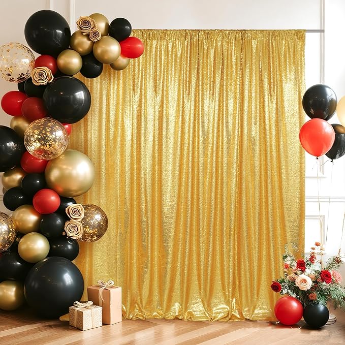 SquarePie Sequin Backdrop Curtain Not See Through Background for Wedding Party 4FT x 7FT Gold