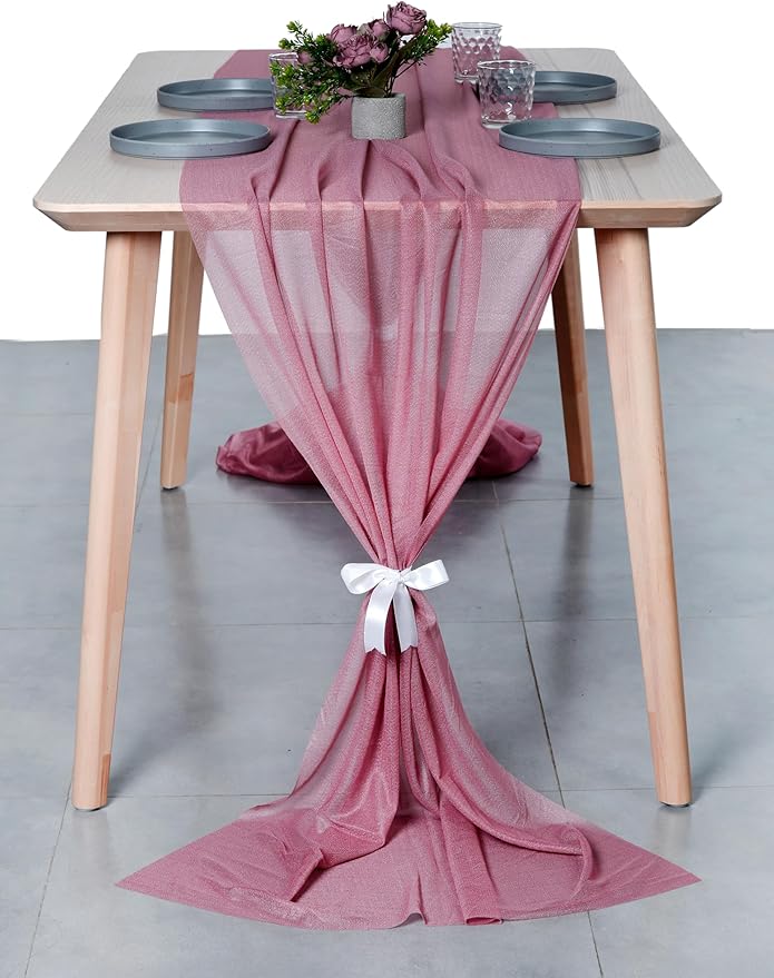 MDS 25 Pack 10ft Chiffon Table Runner 29 x 120 Inches Sheer Wedding Runner Romantic Rustic Table Runner for Wedding Decorations, Birthday Parties, Bridal Shower Party Arch Decor - mauva