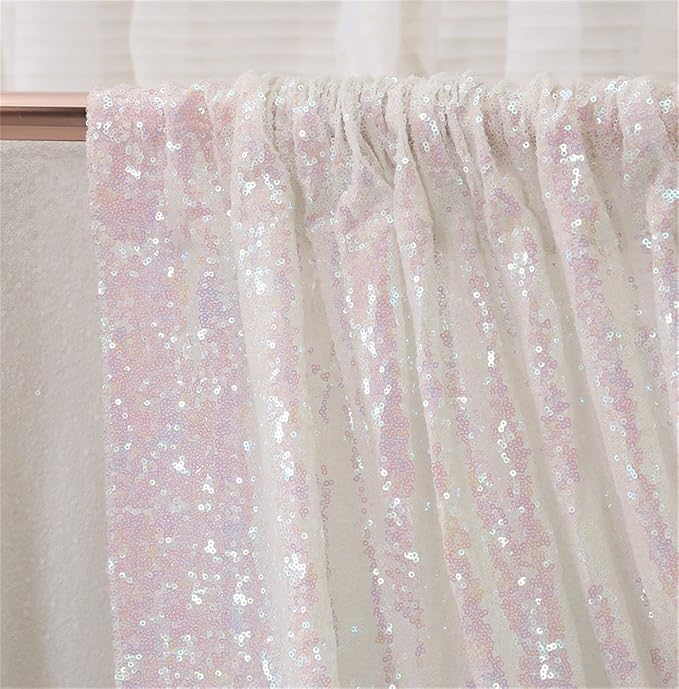 Eternal Beauty White Iridescent Sequin Backdrop, 10x10 Ft Glitter Background Curtains for Shimmer Photography Party Wedding Birthday Back Drop Decor
