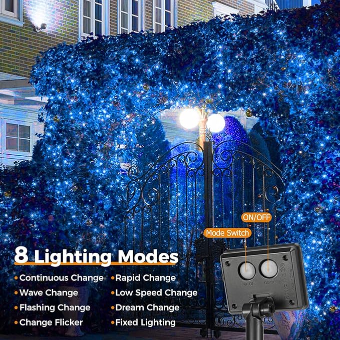 Blue Solar String Lights, 4 Pack 320 LED Outdoor Fairy Lights