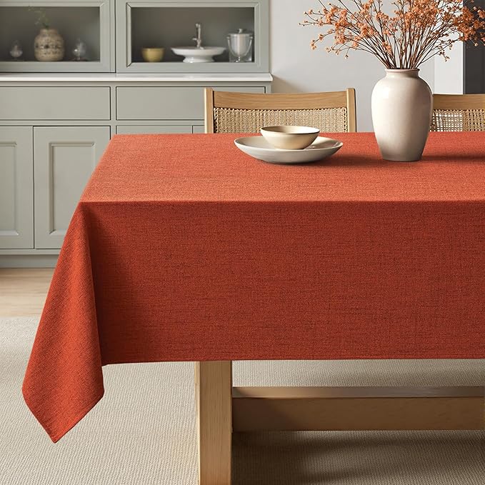 MIULEE Burnt Orange Linen Tablecloth 60x104 Inch Rectangle Table Cloth Waterproof,Stain Resistant & Wrinkle Resistant for Dining Party Wedding