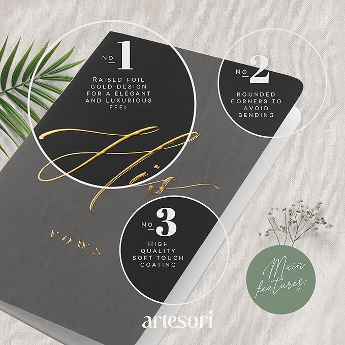 ARTESORI Wedding Vow Book for Her & Him, Soft Touch, Gold Engraving, 28 Lined Pages, Wedding Vow Books His and Hers, Wedding Essentials, Wedding Registry Gifts, His and Hers Gifts [Blush & Pine]