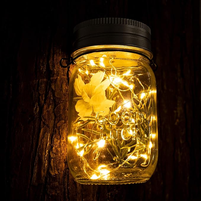Mason Jar String Lights, 12-Pack Solar Lanterns with 30 LEDs Each