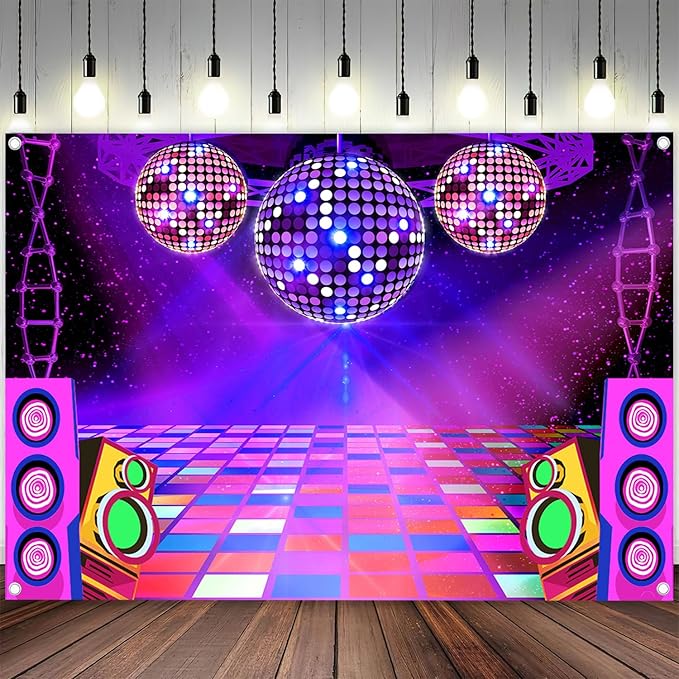 Dance Party Backdrop Retro 80s 90s Theme Stage Dance Ball Music Birthday Party Decoration DJ Photography Background 8 x 6 ft for Baby Shower Picture Photo Shoot Polyester Fabric, Green