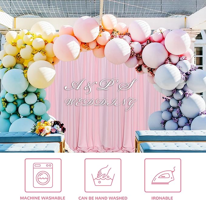 MEETSKY Pink Backdrop Curtain for Parties Baby Shower Pink Photo Curtains with Rod Pockets Backdrop Drapes Privacy Fabric Decoration for Wedding Birthday Gril Party Home Decor, 5ft x 10ft, 2 Panels