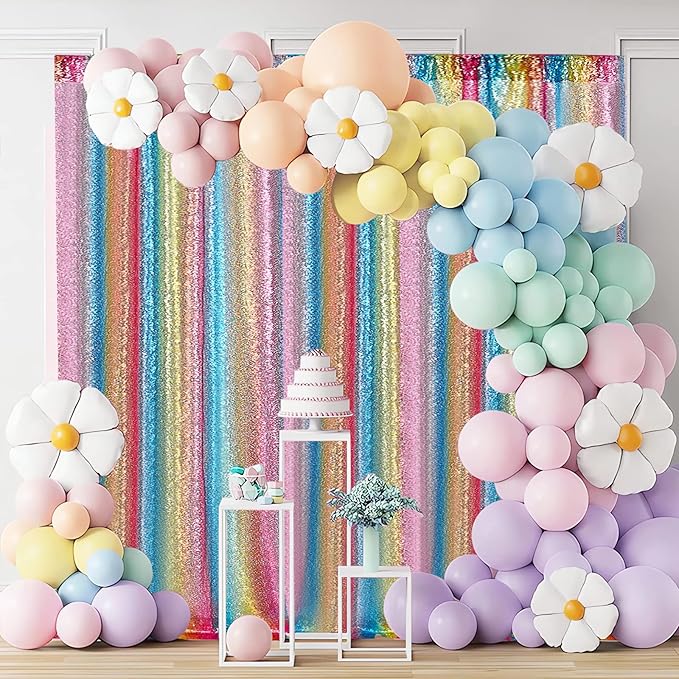Backdrop Curtain, Rainbow Sequin Mesh, 2 x 8 FT, Pack of 2