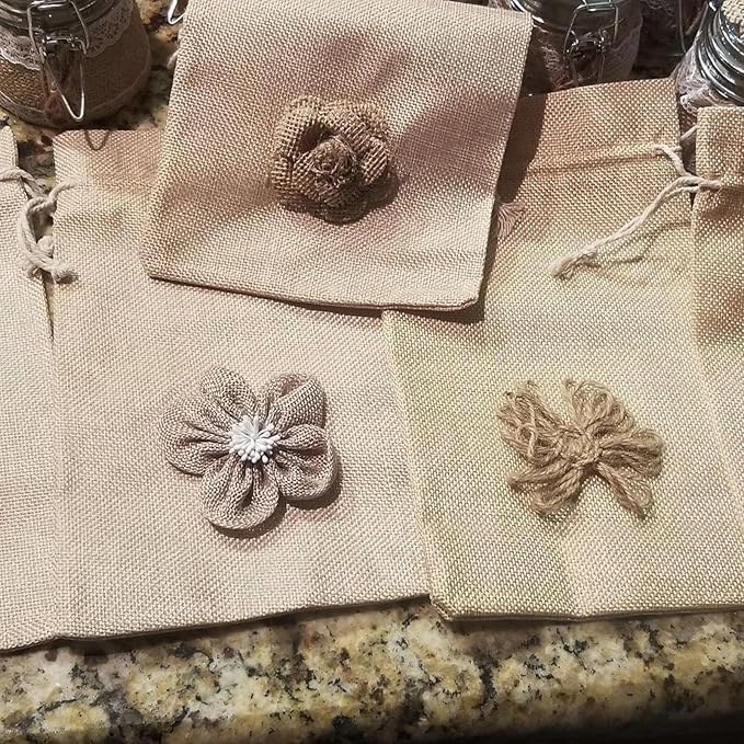 Gift Bags, 50 Pack Linen Burlap Drawstring Favor Bags, 5 x 7 Inch