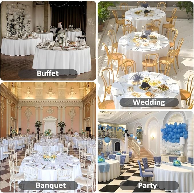 8 Pack White Round Tablecloth 120 Inch White Table Cloth Stain and Wrinkle Resistant Round White Tablecloths Reusable and Washable Polyester Fabric Table Covers for Buffet Wedding Party and Banquet