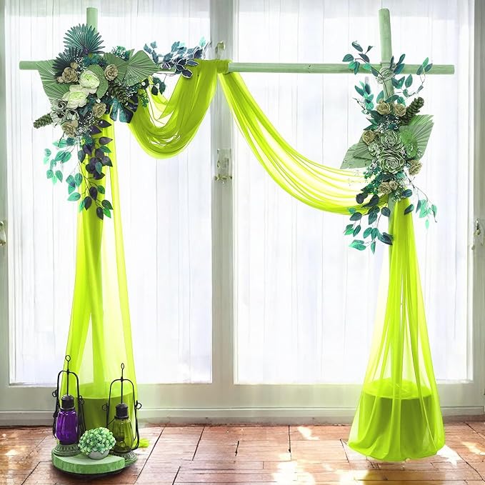 MDS Halloween Chiffon Draping Fabric - 1 Panel, 30" Wide x 100ft Long - Sheer Spooky Arbor & Canopy Drapery for Haunted House Backdrops, Party Ceilings, DIY Costumes & Themed Events - Parrot Green