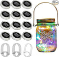 VOOKRY 12 Pack Solar Mason Jar Lights, 30 LED Mason Jar Lids Waterproof Firefly Fairy String Lights with 12 Hangers(No Jars), for Outdoor Patio Garden Yard Lawn Party Wedding Decoration - Multicolor
