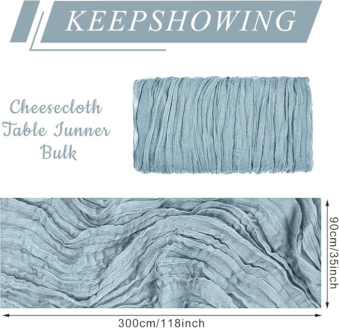 12 Pack Cheesecloth Table Runner, Runner Gauze Boho Wedding Decor Romantic Table Runner for Wedding Birthday Party(35" x 118")(Grayblue)