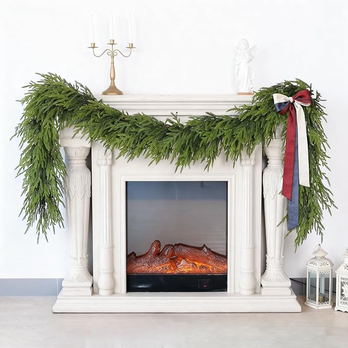 Garland 16 Ft Green Norfolk Pine Christmas Decor with Flexible Metal Frame