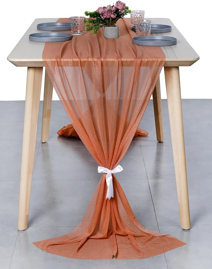 MDS Halloween Chiffon Table Runner - 12 Pack, 29 x 170 Inches, 14ft Each - Sheer Spooky Table Runners for Haunted House Parties, Trick-or-Treat Tables, Witchy Décor, Wedding & Events - Coral Peach