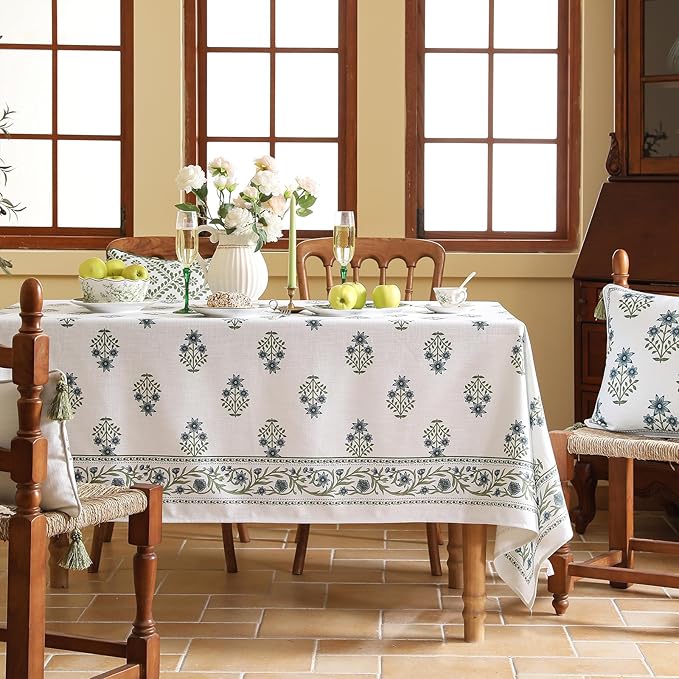 Rectangle Tablecloth 55x79 Inch Linen-Blend Floral Print