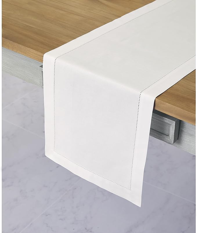 Solino Home White Table Runner 156 Inches Long - Cotton Linen Hemstitch Extra Long Table Runner 14 x 156 Inch for Fall, Autumn, Halloween, Thanksgiving, Christmas, Holiday