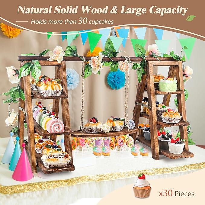 Cupcake Stand, 3-Tier Solid Wood Serving Tray Set with Flower Vine