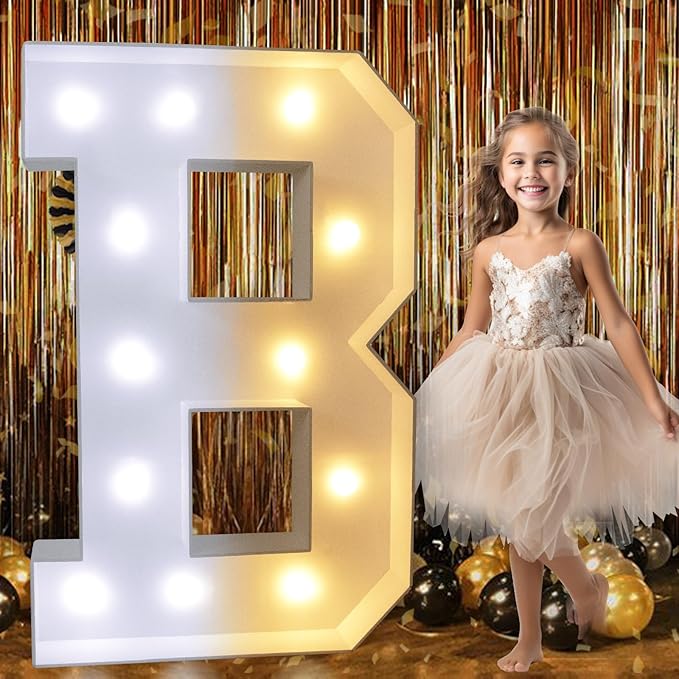 Marquee Letter Decorations, 3FT Light Up Letter B, Warm and Cold White LEDs