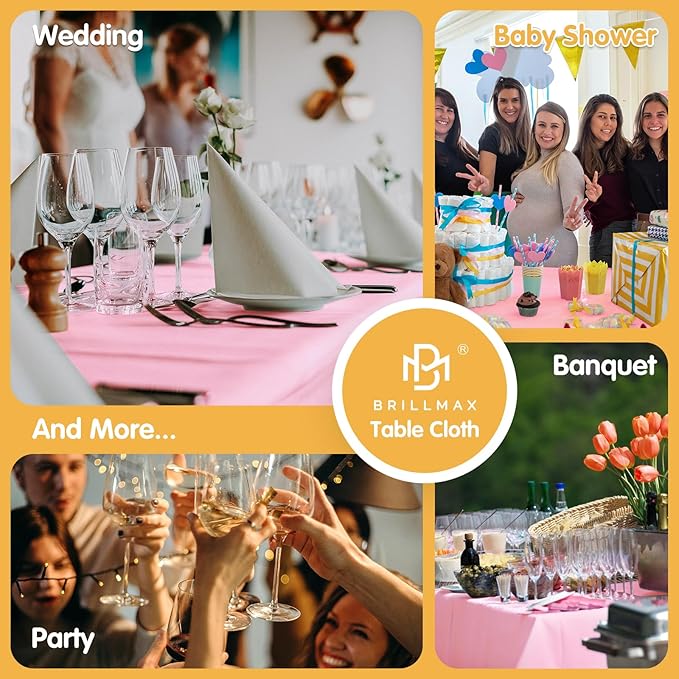 BRILLMAX 8 Pack Pink Tablecloths for 6 Foot Rectangle Tables 60 x 102 Inch - 6ft Rectangular Bulk Linen Polyester Fabric Washable Cloth Cover for Wedding Reception Banquet Birthday Party